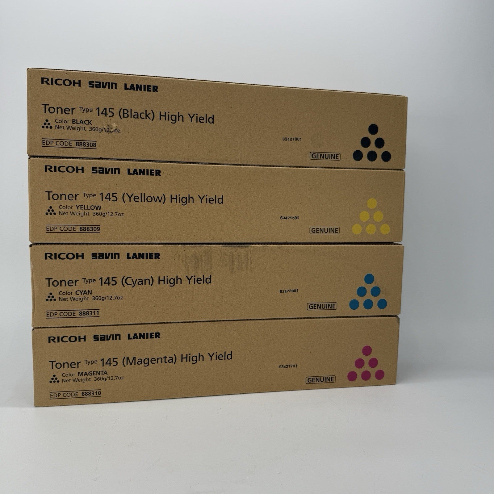 New Genuine Ricoh Savin Lanier LP Toner Cartridge 145 HY Set of 4 - B C M Y