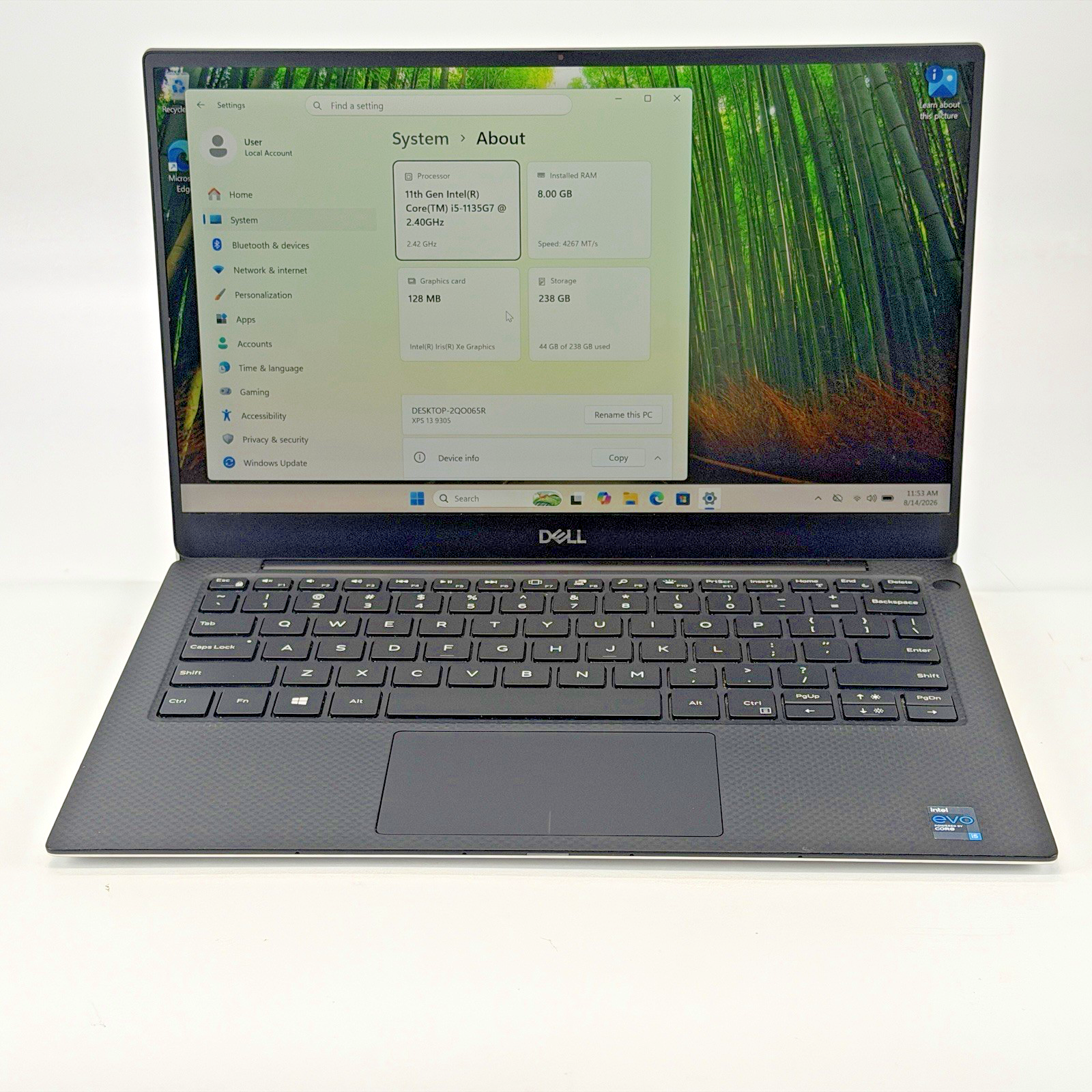 Dell XPS 13-9305 Intel i5-1135G7 2.40 GHz 8 GB RAM 256 GB SSD (NVMe) Windows 11