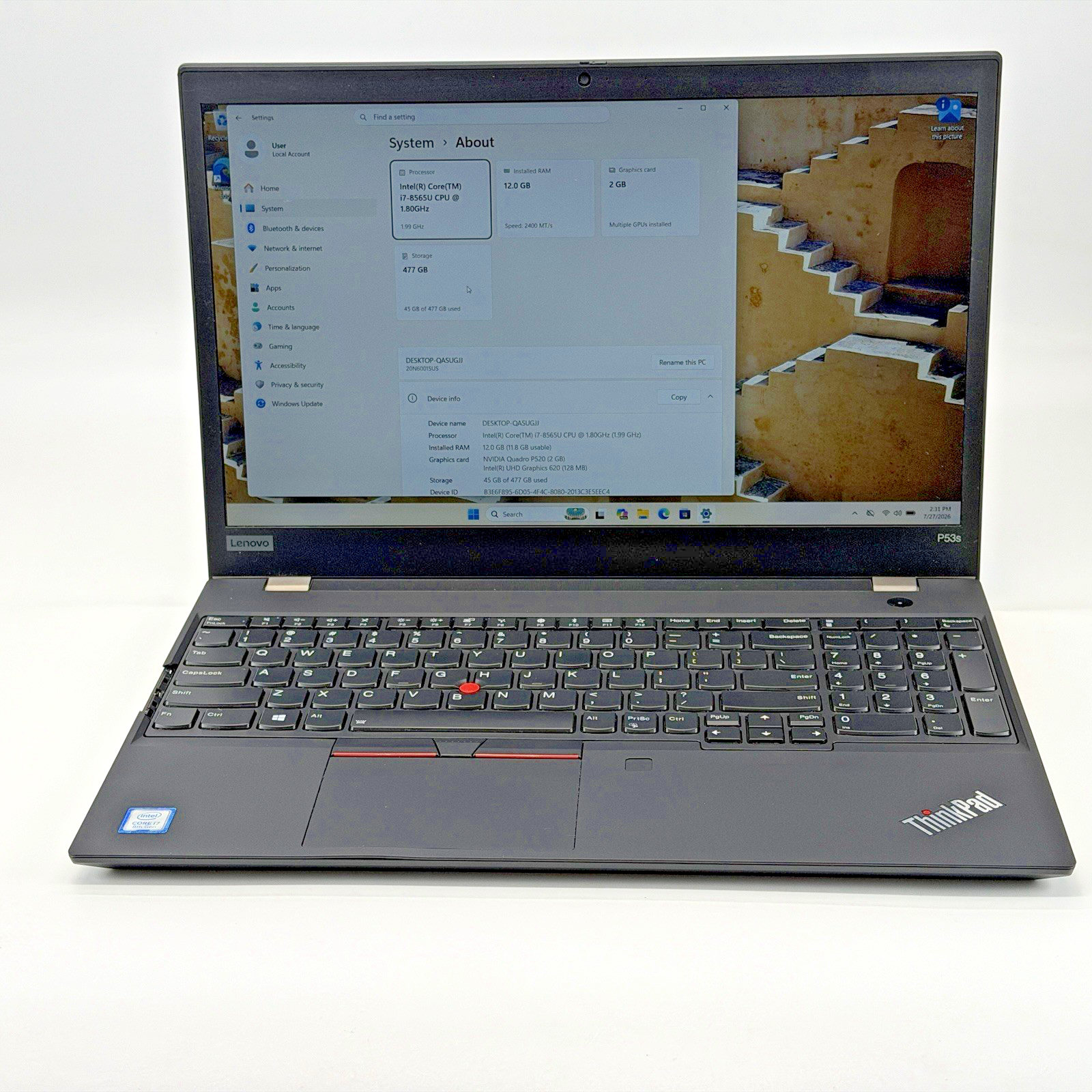 Lenovo ThinkPad P53s i7-8564u 1.80 GHz 12 GB RAM 512 GB SSD (NVMe) Win 11