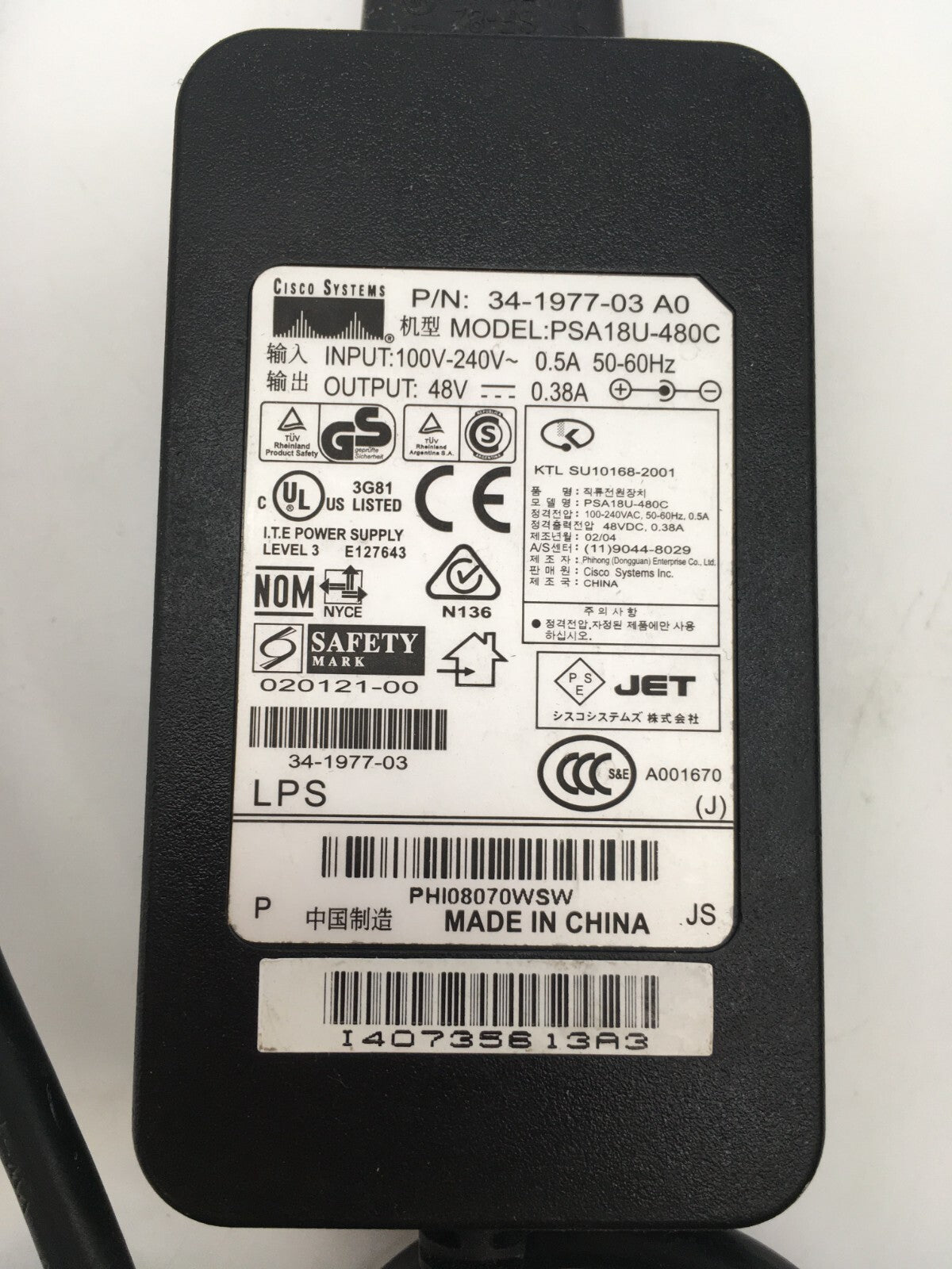 Genuine 48V AC Adapter For Cisco Aironet Wireless Access Point W/P.Cord