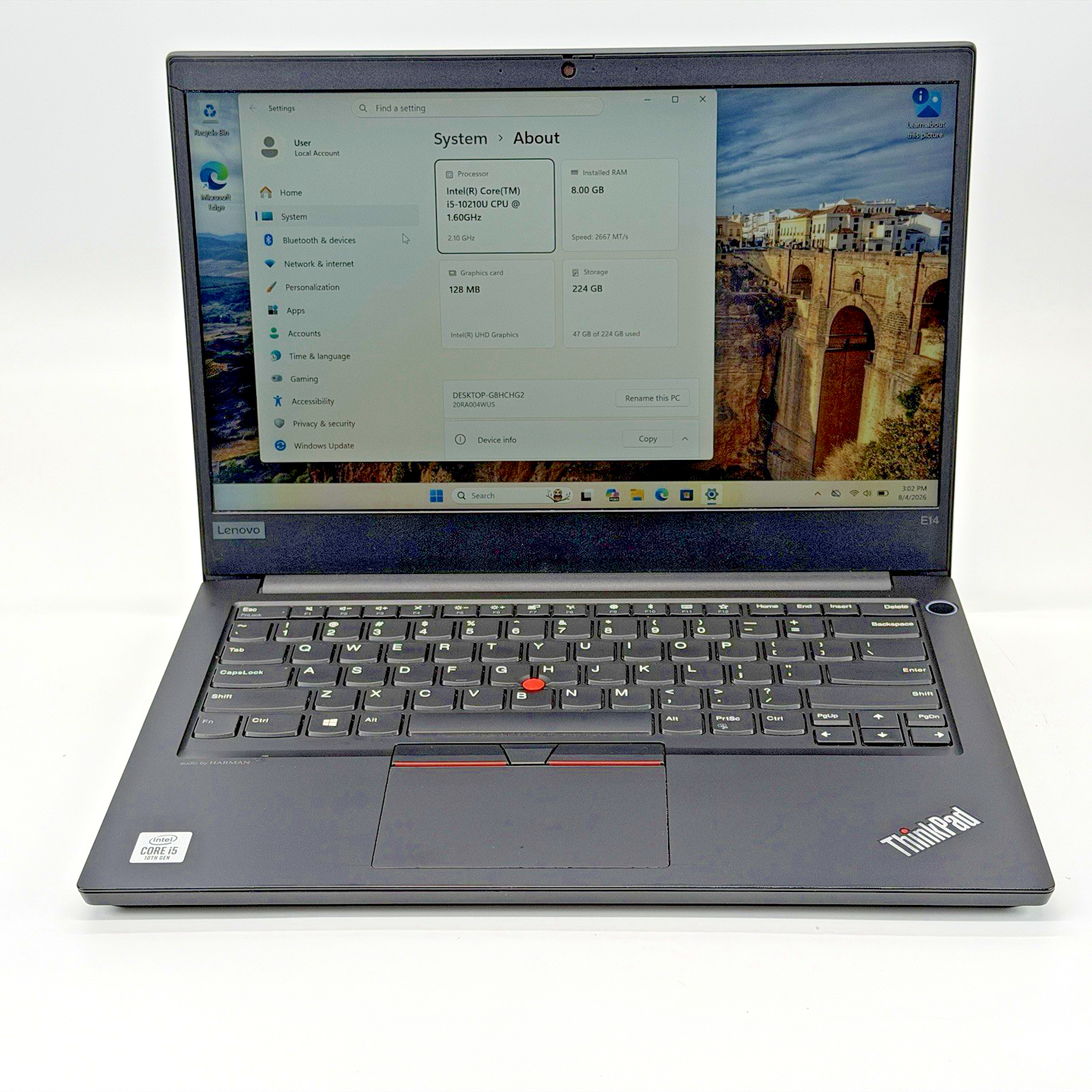 Lenovo ThinkPad E14 Intel i5 10th Gen 1.60 GHz 8 GB RAM 256 GB SSD Windows 11