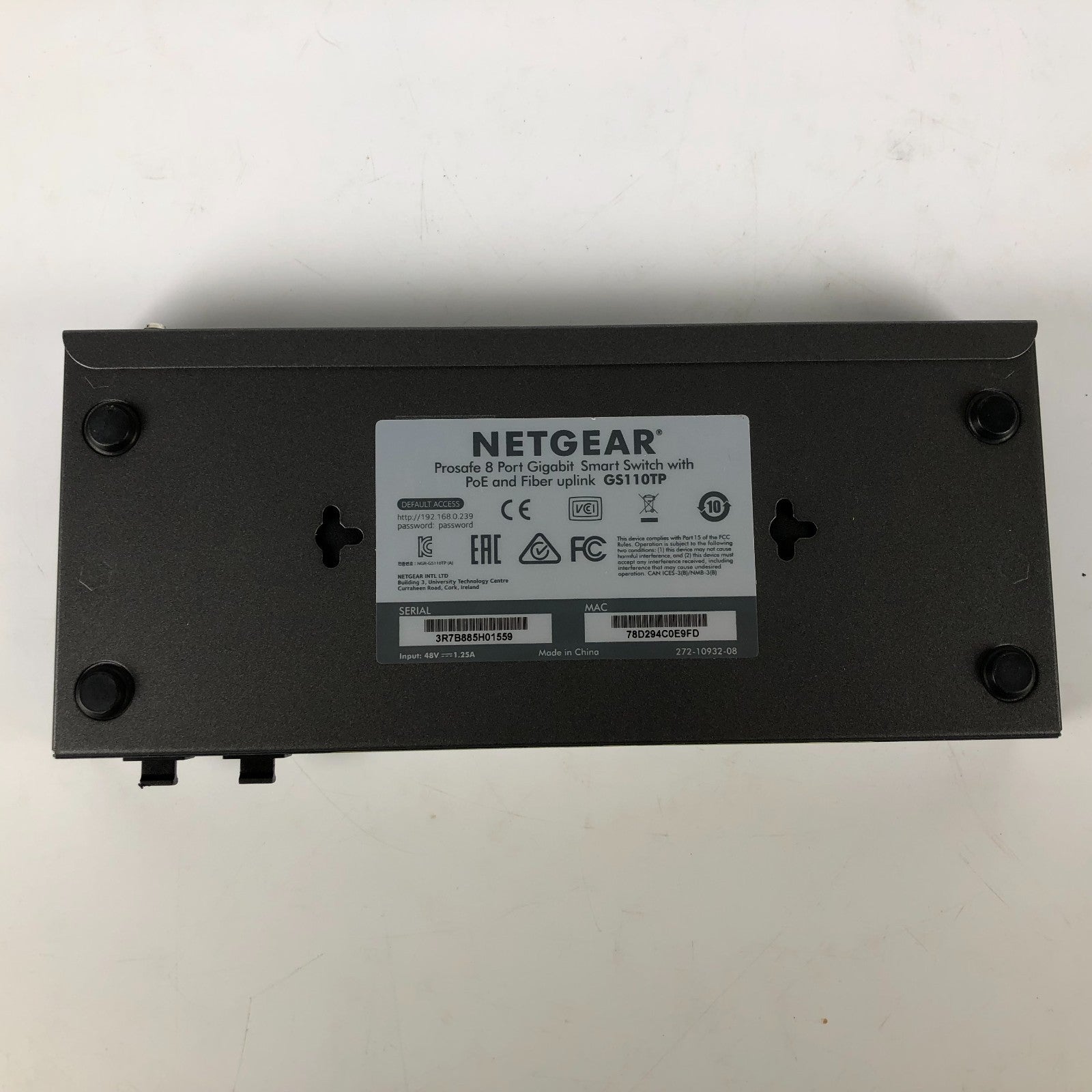 Netgear ProSafe GS110TP 8x Power over Ethernet Gigabit Smart Switch - No Adapter