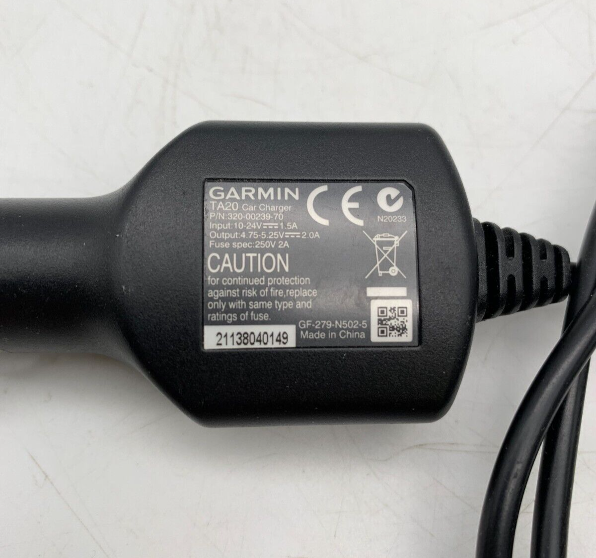Garmin TA20 Vehicle Power Cord