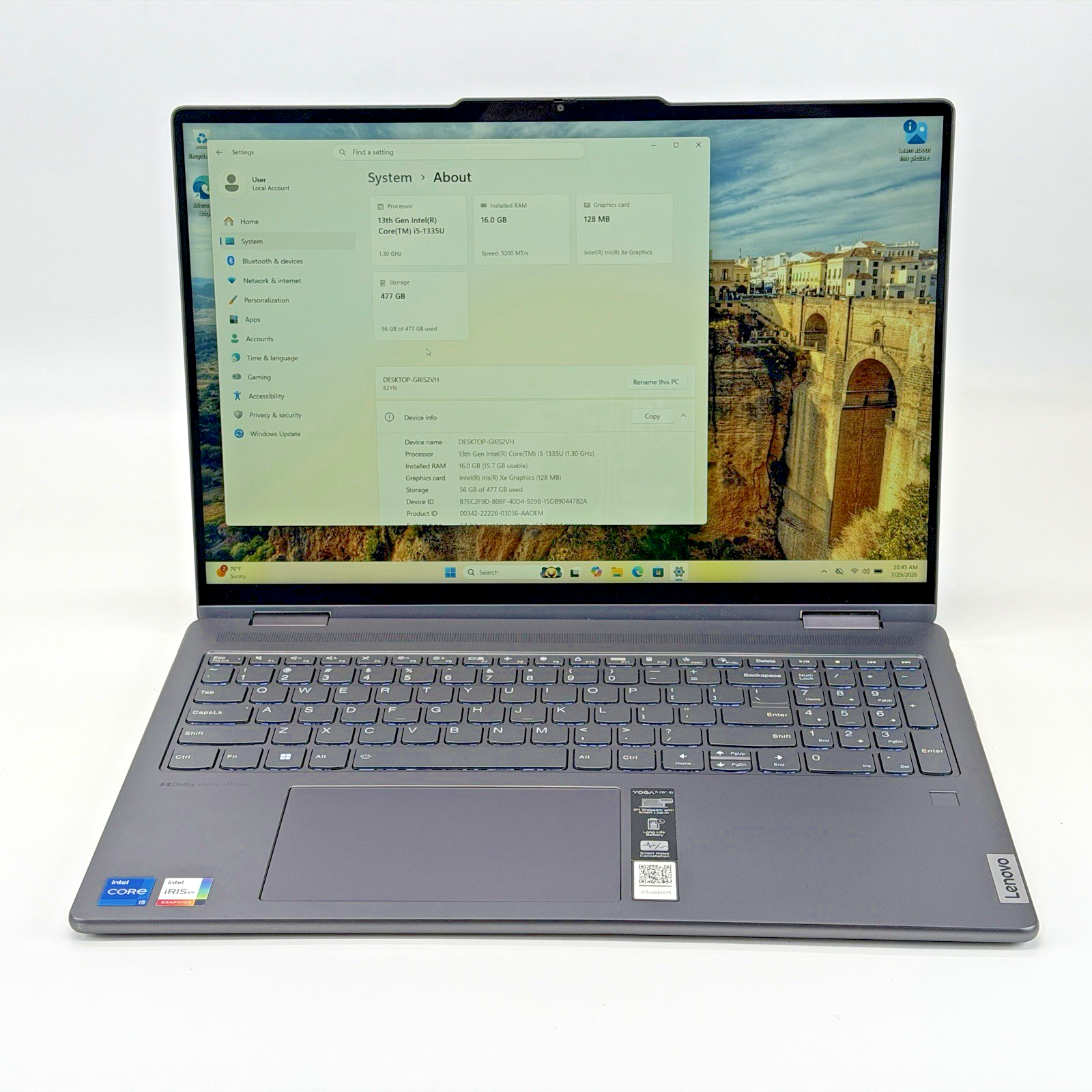 Lenovo Yoga 7 16IRL8 16" 16GB RAM 512GB SSD (NVMe) Storm Gray i5-13 Gen Win 11