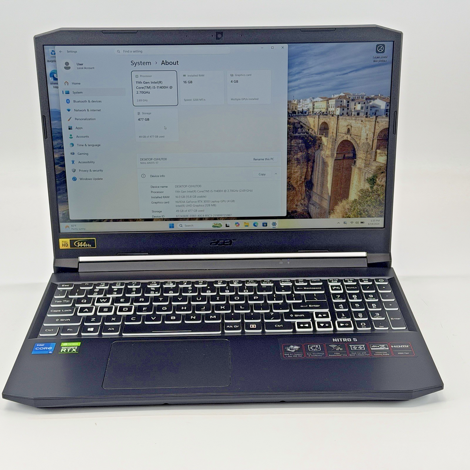 ACER Nitro AN515-57 Intel i5-11400H 2.7 GHz 16 GB RAM 512 GB SSD (NVMe) RTX 3050