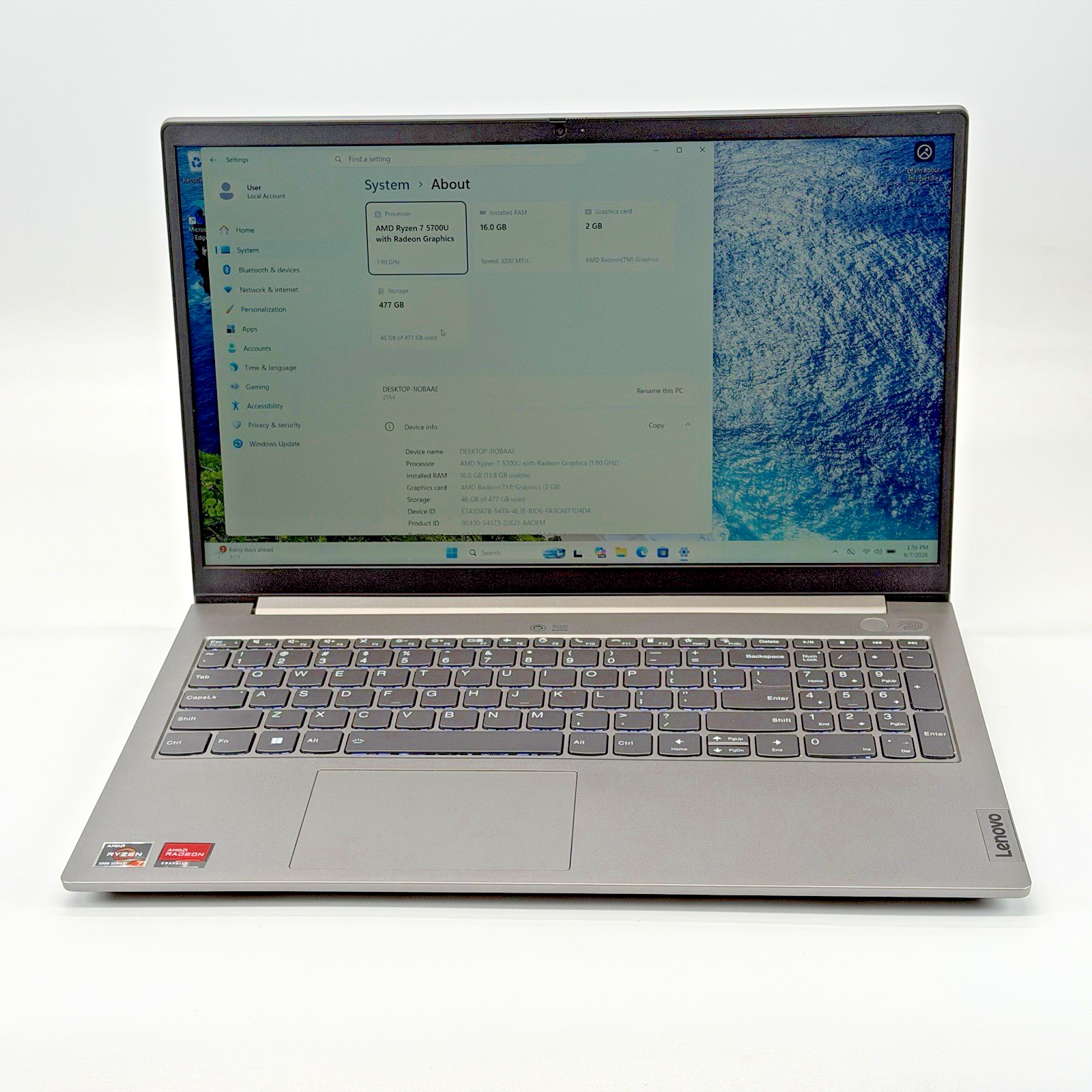 Lenovo ThinkBook 15 G3 AMD Ryzen 7-5700u 1.80 GHz 16 GB RAM 512 GB SSD (NVMe)