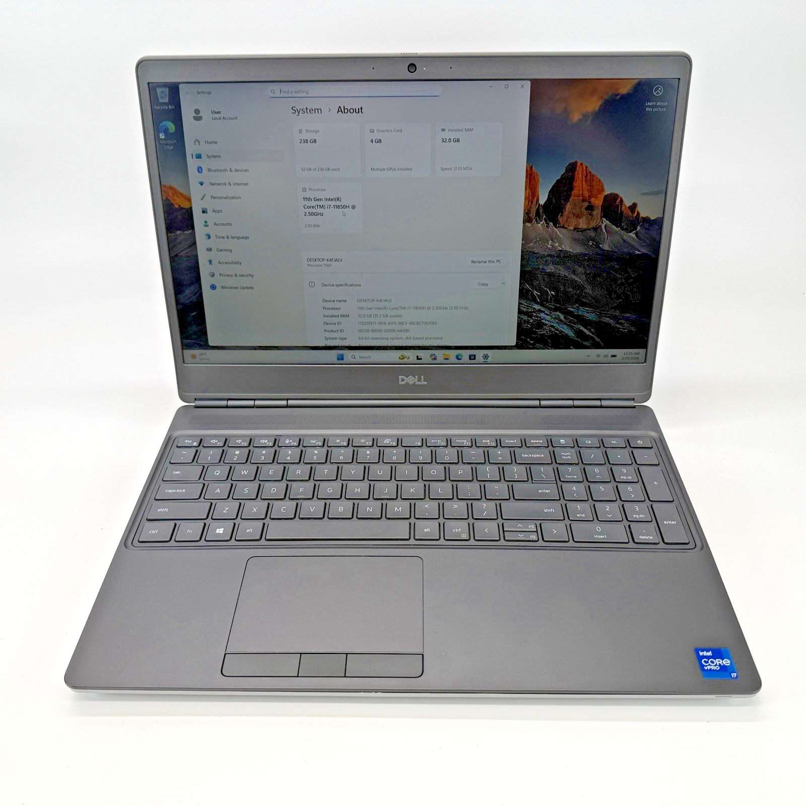 Dell Precision 7560 Intel i7-1185H 2.50 GHz 32 GB RAM 256 GB SSD (NVMe) Win 11