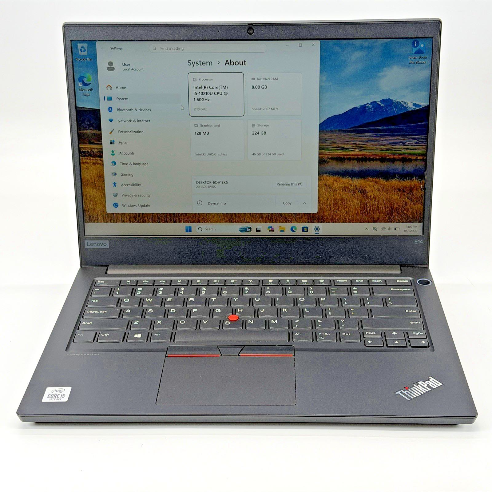 Lenovo ThinkPad E14 Intel i5-10th Gen 1.60 GHz 8 GB RAM 256 GB SSD Windows 11 Pr