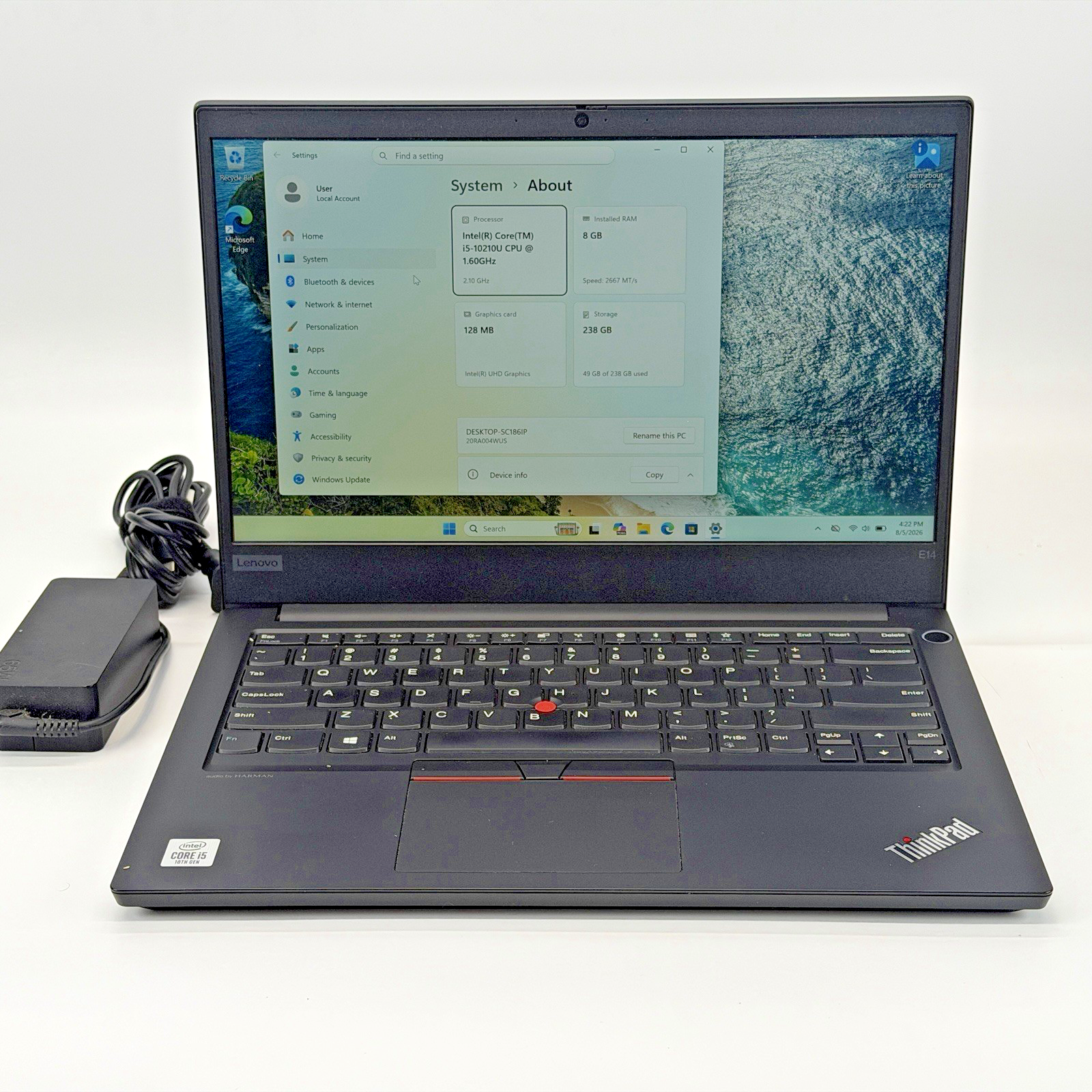 Lenovo ThinkPad E14 Intel i5-10th Gen 1.60 GHz 8 GB RAM 256 GB SSD Windows 11 Pr